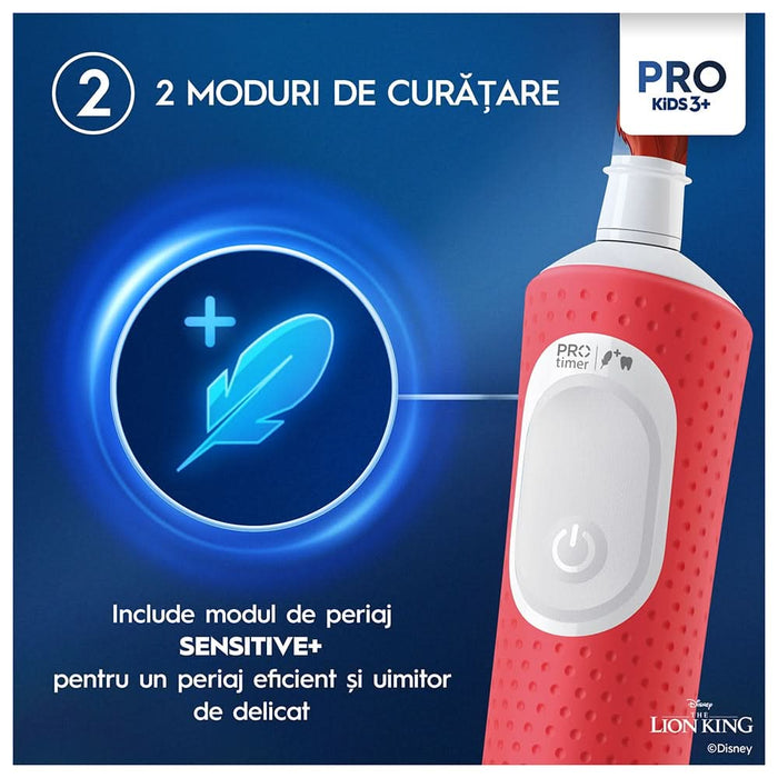 Periuta de dinti electrica copii ORAL-B Pro Kids Lion King, 7600 miscari/min, 2 programe, 1 capat, rosu WALTI