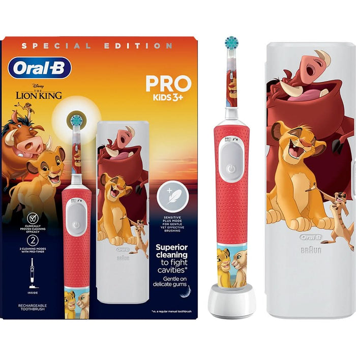 Periuta de dinti electrica copii ORAL-B Pro Kids Lion King, 7600 miscari/min, 2 programe, 1 capat, rosu WALTI