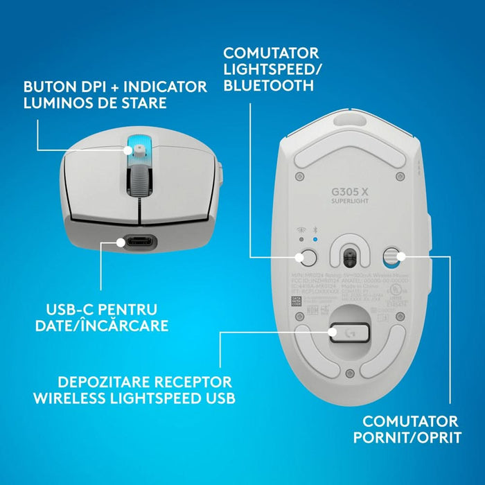 Mouse Gaming Wireless LOGITECH G305 X Superlight, 44000 dpi, alb WALTI