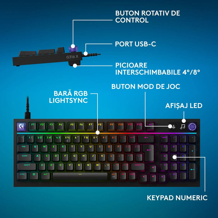 Tastatura Gaming LOGITECH G316 X, USB, Layout US, negru WALTI