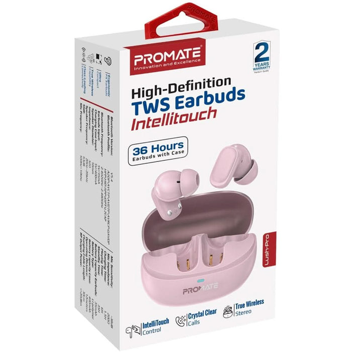 Casti PROMATE Lush Pro, True wireless, Bluetooth, In-ear, Microfon, roz WALTI