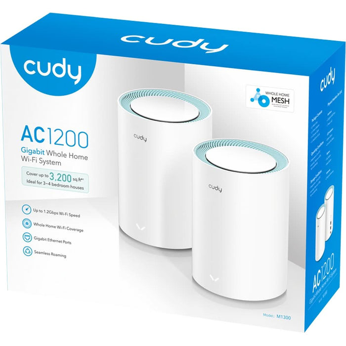 Sistem Wireless Mesh Gigabit CUDY M1300 AC1200, Wi-Fi 5, Dual-Band 300 + 867 Mbps, 2buc, alb WALTI