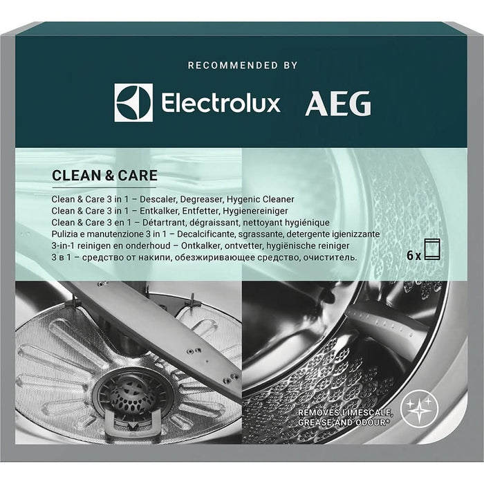 Pudra anticalcar pentru masina de spalat rufe si vase ELECTROLUX M2GCP601 Clean and Care 3in1, 6 plicuri - WALTI WALTI