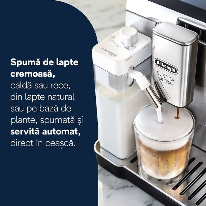 Espressor automat DELONGHI Eletta Ultra ECAM470.85.MB, 1.8l, 1450W, 19 bar, 50+ bauturi calde si reci, argintiu-negru WALTI
