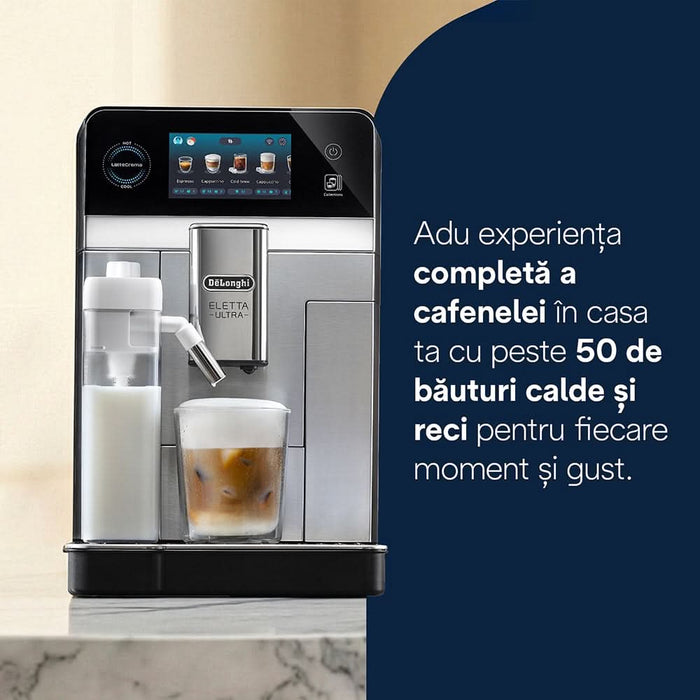Espressor automat DELONGHI Eletta Ultra ECAM470.85.MB, 1.8l, 1450W, 19 bar, 50+ bauturi calde si reci, argintiu-negru WALTI