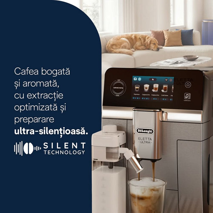 Espressor automat DELONGHI Eletta Ultra ECAM470.85.MB, 1.8l, 1450W, 19 bar, 50+ bauturi calde si reci, argintiu-negru WALTI