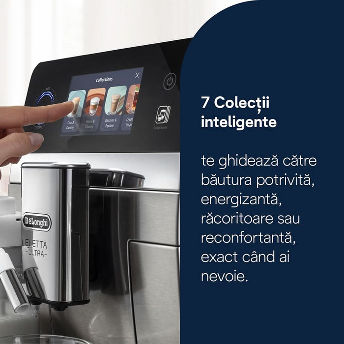 Espressor automat DELONGHI Eletta Ultra ECAM470.85.MB, 1.8l, 1450W, 19 bar, 50+ bauturi calde si reci, argintiu-negru WALTI