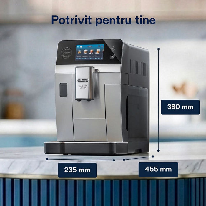 Espressor automat DELONGHI Eletta Ultra ECAM470.85.MB, 1.8l, 1450W, 19 bar, 50+ bauturi calde si reci, argintiu-negru WALTI