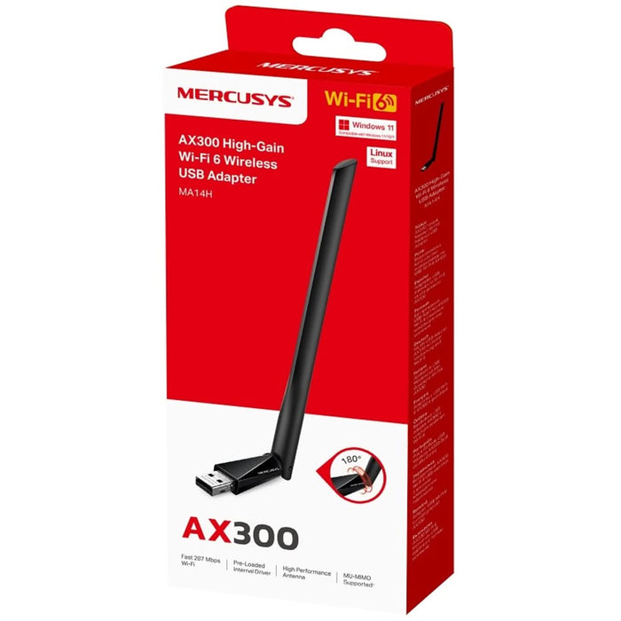 Adaptor USB Wireless MERCUSYS MA14H High-Gain AX300, 287 Mbps, negru WALTI
