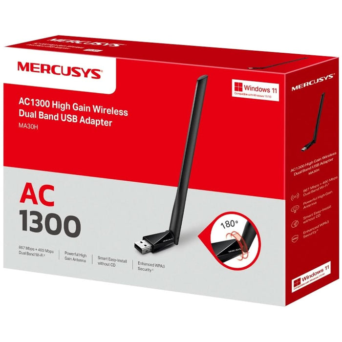 Adaptor USB Wireless MERCUSYS MA30H High-Gain AC1300, Dual Band 400 + 867 Mbps, negru WALTI