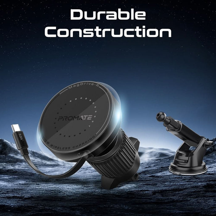 Suport auto cu incarcare wireless PROMATE MagDrive-R, parbriz/ventilatie, MagSafe 15W, negru WALTI