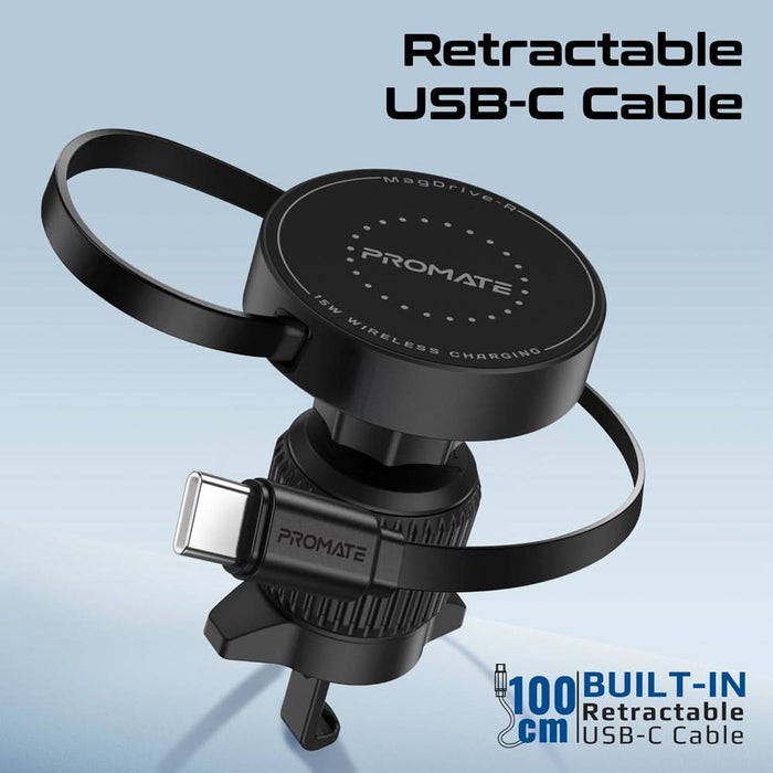 Suport auto cu incarcare wireless PROMATE MagDrive-R, parbriz/ventilatie, MagSafe 15W, negru WALTI