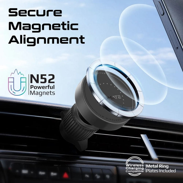 Suport auto cu incarcare wireless PROMATE MagDrive-R, parbriz/ventilatie, MagSafe 15W, negru WALTI