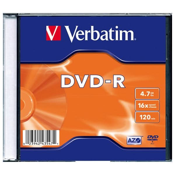 DVD-R VERBATIM 43547, 16x, 4.7GB, 1buc - Slim Case WALTI