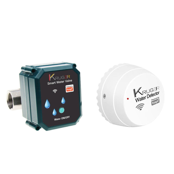 Valva smart Kruger pentru oprire alimentare apa + Senzor smart Kruger, detectie scurgeri de apa, Wi-Fi WALTI