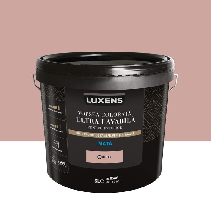 Vopsea ultralavabila colorata Luxens, de interior, 5 L, bistro 5, aspect mat WALTI