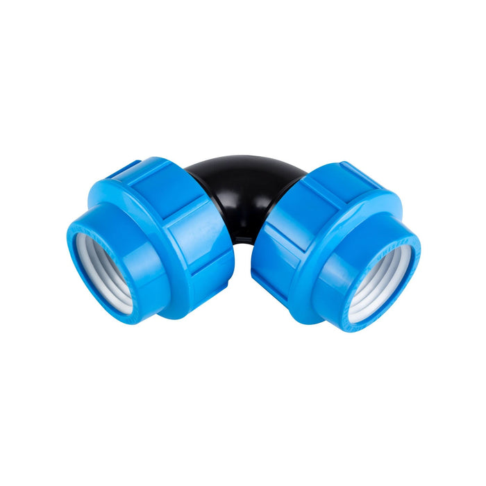 Cot compresiune pentru teava PEID, 90 grade, Ø 32 mm, negru/albastru WALTI