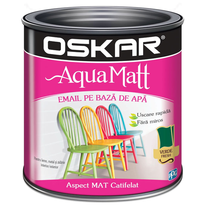 Email pe baza de apa Oskar Aqua Matt, pentru lemn si metal, verde fresh, aspect mat, 0.6 L WALTI