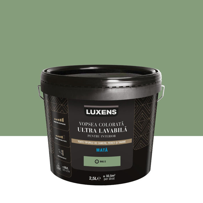 Vopsea ultralavabila colorata Luxens, de interior, 2.5 L, bali 2, aspect mat WALTI