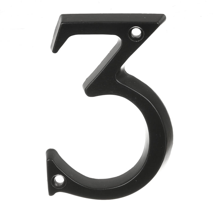 Numar casa "3", pentru poarta/usa, cu insurubare, aluminiu, 97 mm, negru WALTI