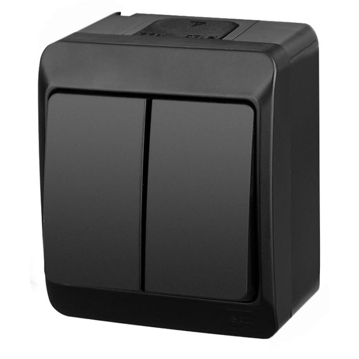 Intrerupator dublu Hermes, montaj aplicat, exterior, IP44, negru WALTI
