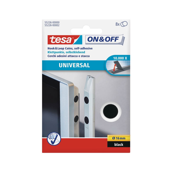Banda velcro Tesa On & Off, buline, Ø 16 mm, negru (set 8 buc) WALTI