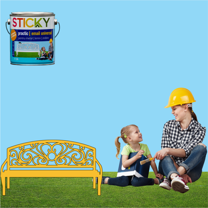 Email pe baza de solvent Sticky, pentru lemn si metal, galben, aspect satinat, 0.6 L WALTI