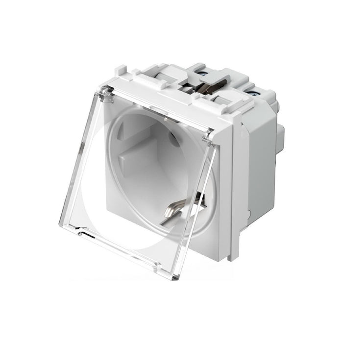 Priza schuko Tem Modul, cu clapeta, 2 module, IP20, alba WALTI