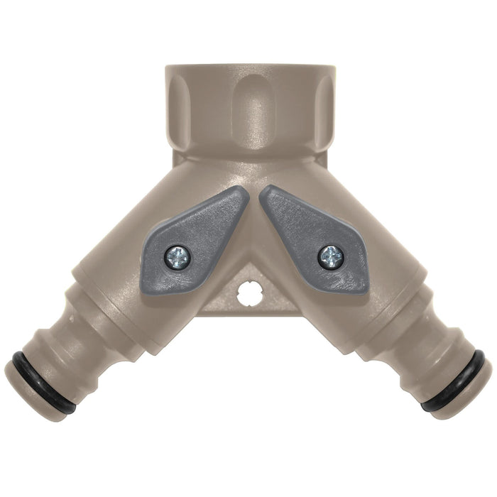 Distribuitor apa Jardibric, pentru furtun gradina, cu 2 cai, cu robinet, ABS, 19 mm WALTI