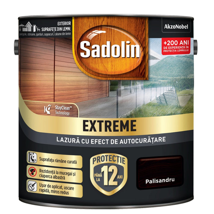 Lazura lemn Sadolin Extreme, pe baza de apa, exterior, palisandru, 2.5 L WALTI