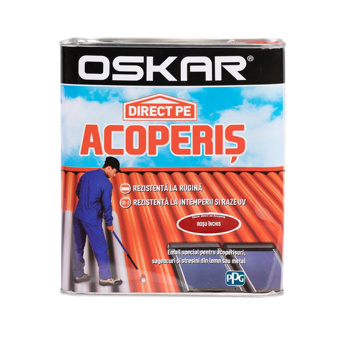 Email pe baza de solvent Oskar Direct pe Acoperis, rosu inchis, aspect lucios, 0.75 L WALTI