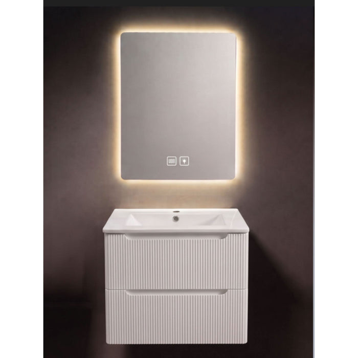 Set mobilier baie PVC, baza cu lavoar si oglinda LED,  Cristina 60 cm, alb riflat WALTI