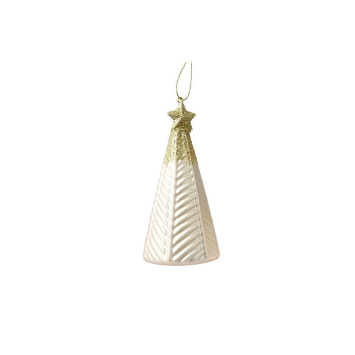 Glob de Craciun, pentru brad, forma brad, sticla, inaltime 12.6 cm, bej WALTI