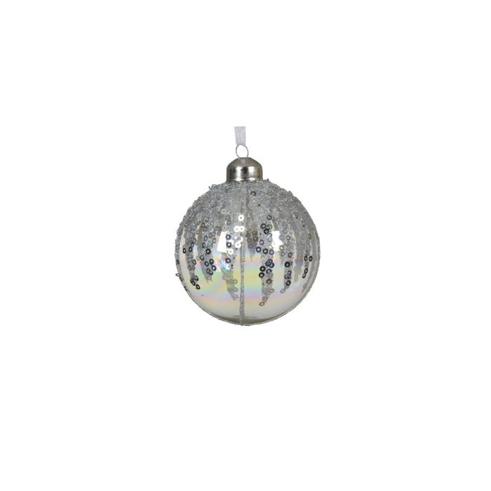 Glob de Craciun, pentru brad, forma rotund, cu margele si paiete, sticla, Ø 8 cm, transparent WALTI