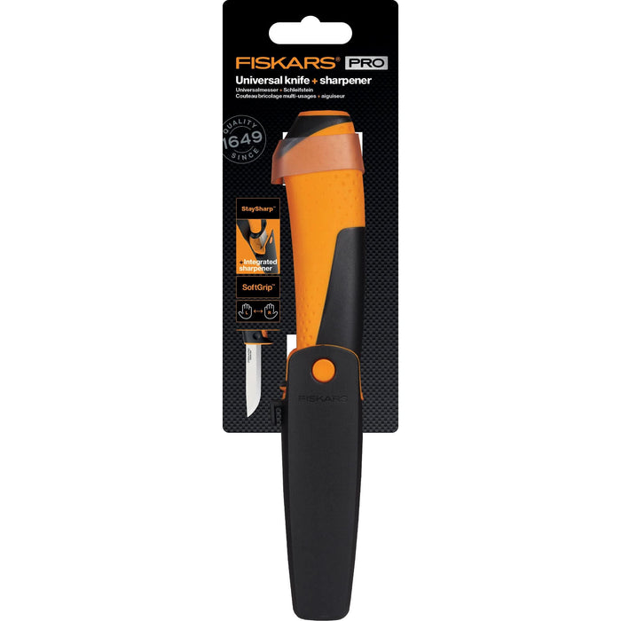 Cutit universal, cu teaca si ascutitor, Fiskars WALTI