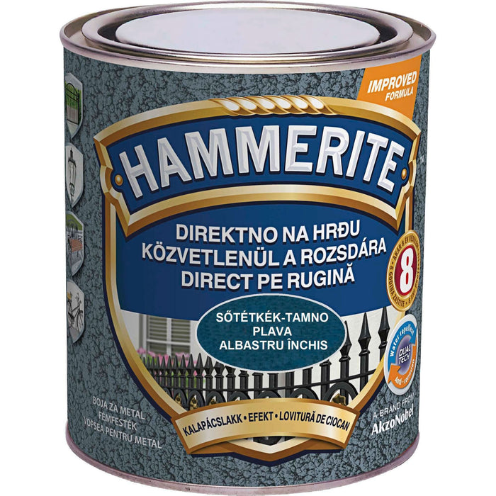 Email pe baza de solvent Hammerite, pentru metal, albastru, aspect lovitura de ciocan, 0.75 L WALTI