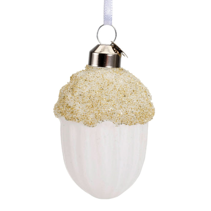 Ornament Craciun, pentru brad, forma ghinda, sticla, inaltime 7.5 cm, alb WALTI