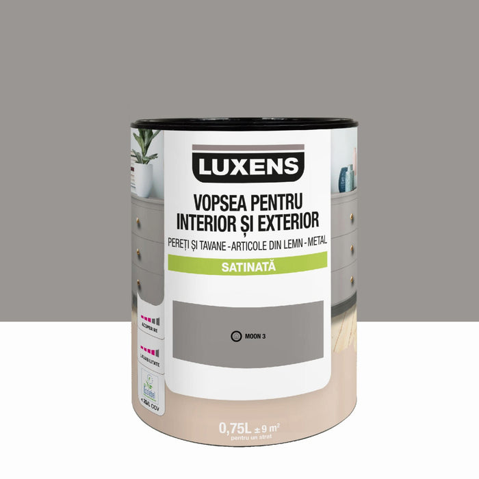 Email pe baza de apa Luxens, pentru pereti si tavane, lemn si metal, Moon3, aspect satinat, 0.75 L WALTI