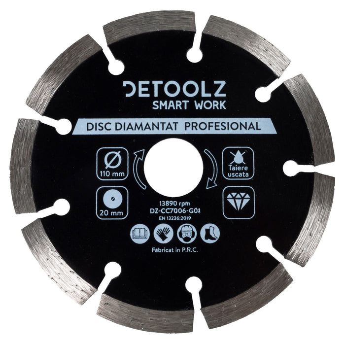 Disc diamantat segmentat Detoolz DZ-CC7006-G01,  pentru beton/ceramica, taiere umeda si uscata, Ø 110 x 20 mm WALTI