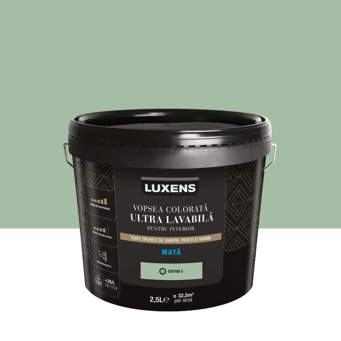 Vopsea ultralavabila colorata Luxens, de interior, 2.5 L, cactus 5, aspect mat WALTI