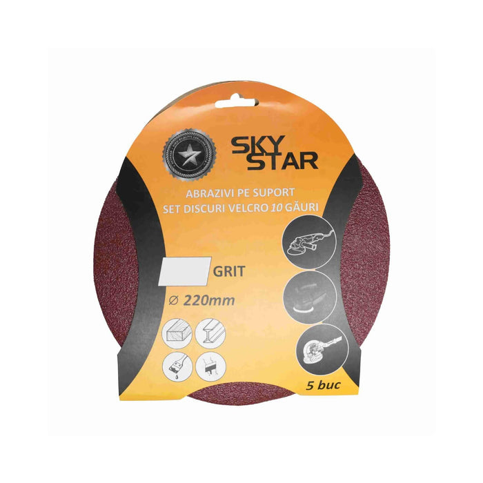 Disc abraziv SkyStar, pentru slefuitor cu excentric, Ø 220 mm, granulatie 80 (set 5 buc) WALTI