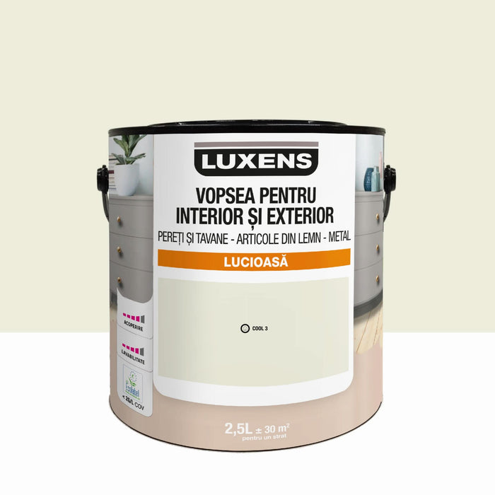 Email pe baza de apa Luxens, pentru pereti si tavane, lemn si metal, Cool3, aspect lucios, 2.5 L WALTI