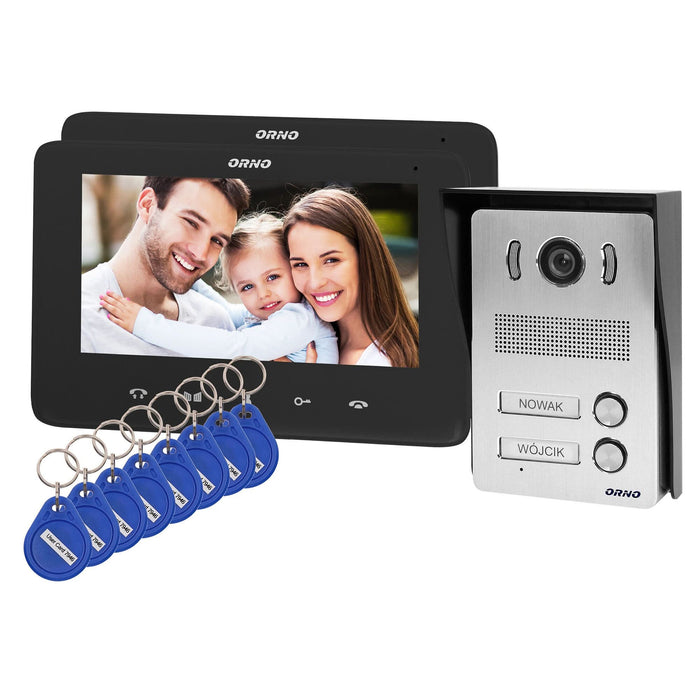 Videointerfon color pentru 2 familii Orno, montaj aplicat, pentru exterior WALTI
