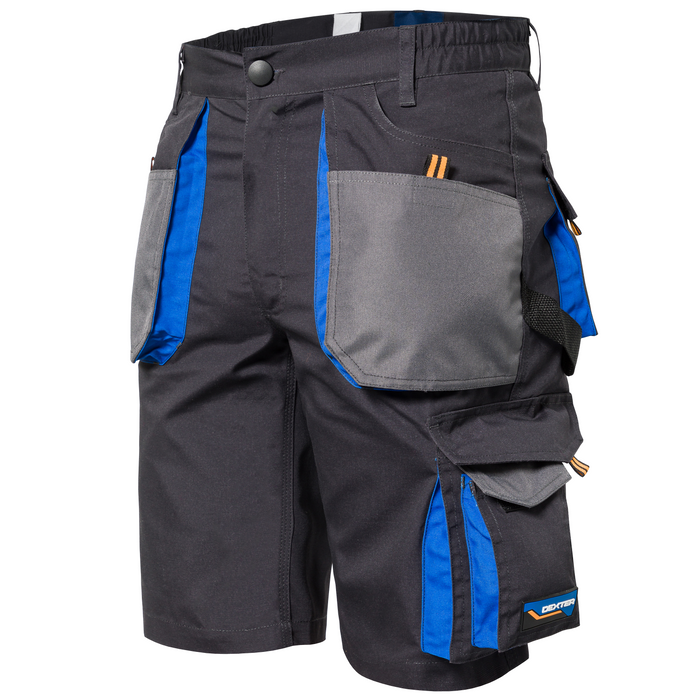 Pantaloni de lucru scurti Dexter, bumbac si poliester, marimea 54 (XL), negru/albastru/gri WALTI
