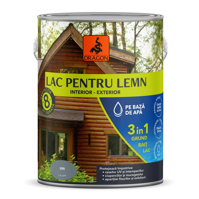 Lac pentru lemn Dragon, 3 in 1, interior/exterior, gri, 2.5 L WALTI