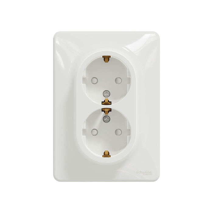 Priza dubla Sedna New, cu impamantare si protectie copii, IP20, alba WALTI