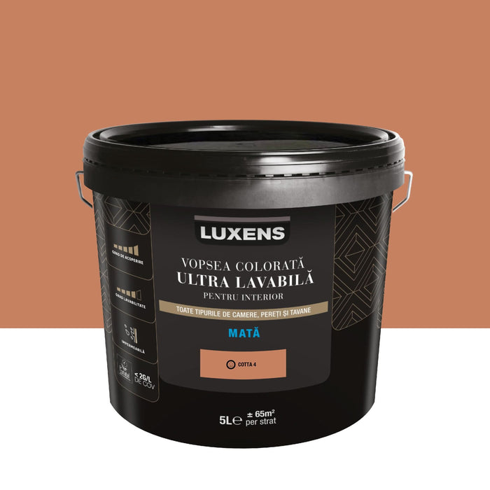 Vopsea ultralavabila colorata Luxens, de interior, 5 L, cotta 4, aspect mat WALTI