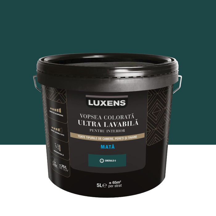 Vopsea ultralavabila colorata Luxens, de interior, 5 L, emerald 0, aspect mat WALTI