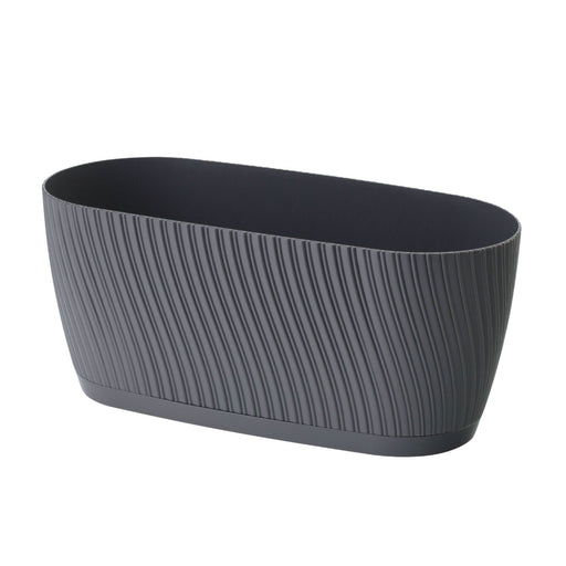 Ghiveci flori Mika, cu farfurie, plastic, 12.6 x 27 cm, gri antracit - WALTI WALTI