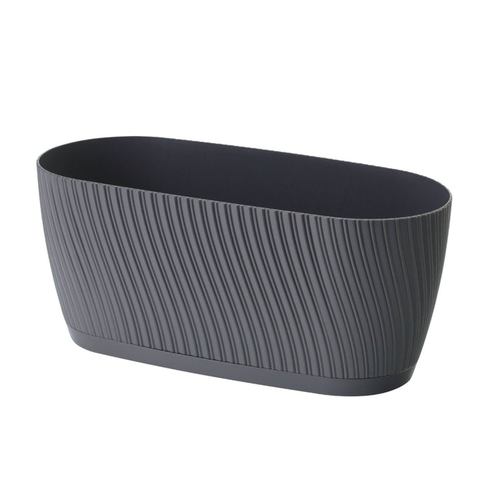 Ghiveci flori Mika, cu farfurie, plastic, 12.6 x 27 cm, gri antracit - WALTI WALTI